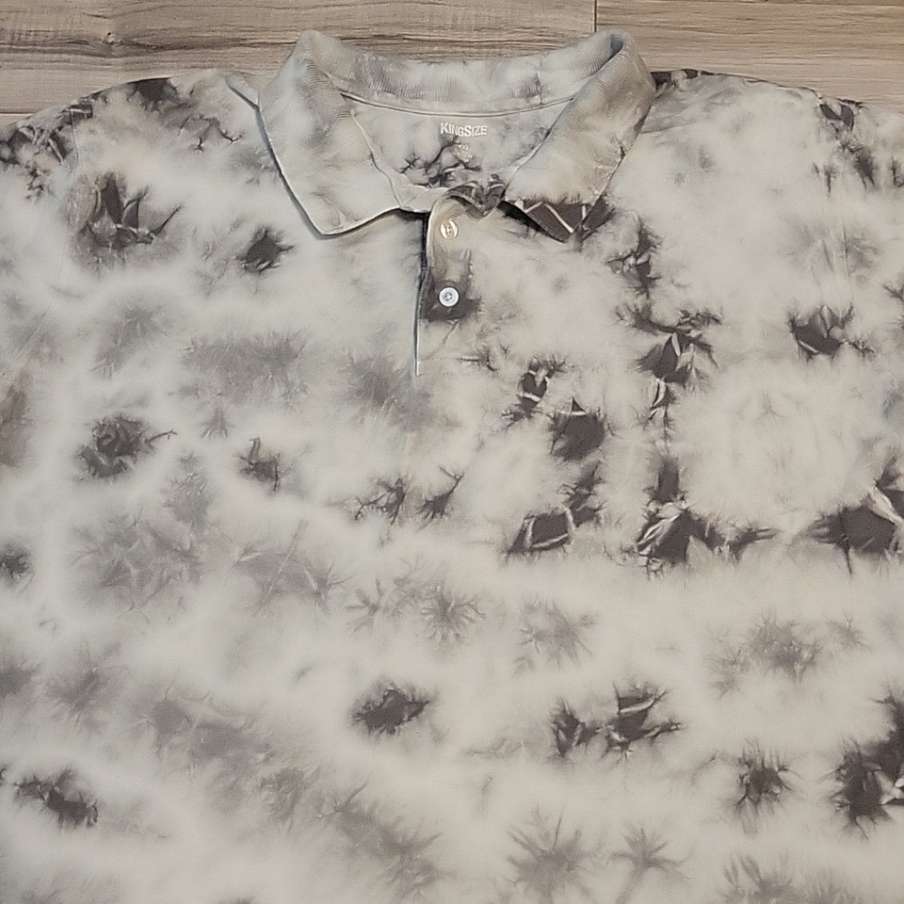 KING SIZE Polo Shirt Adult 4XL Gray‎ White Tie Dye Cotton Pullover
